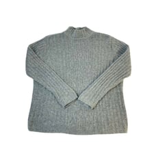 Vintage Womens Large Soft Angora Turtleneck Sweater Gray Pin-Up