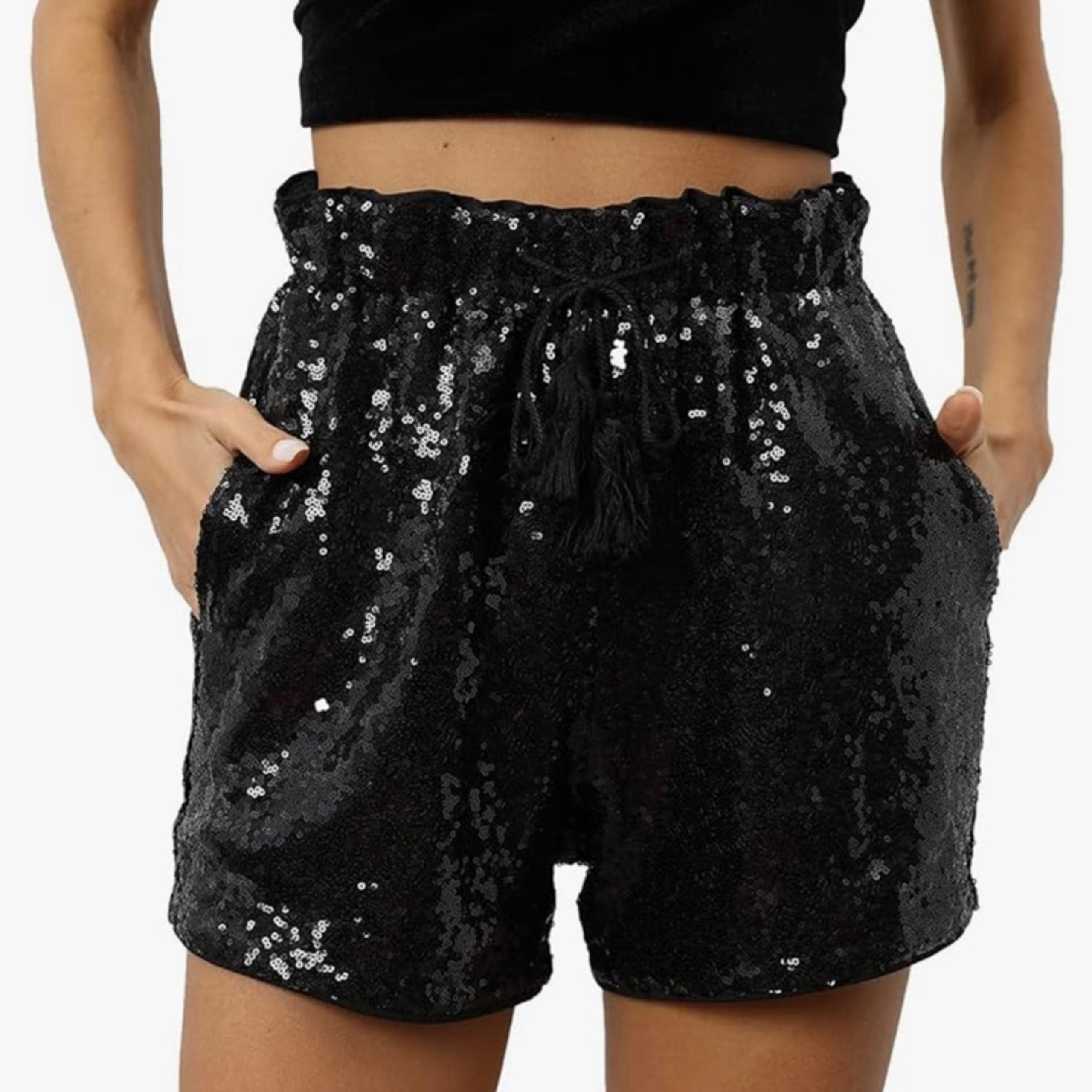 Women’s Black Sequin Tie Shorts
