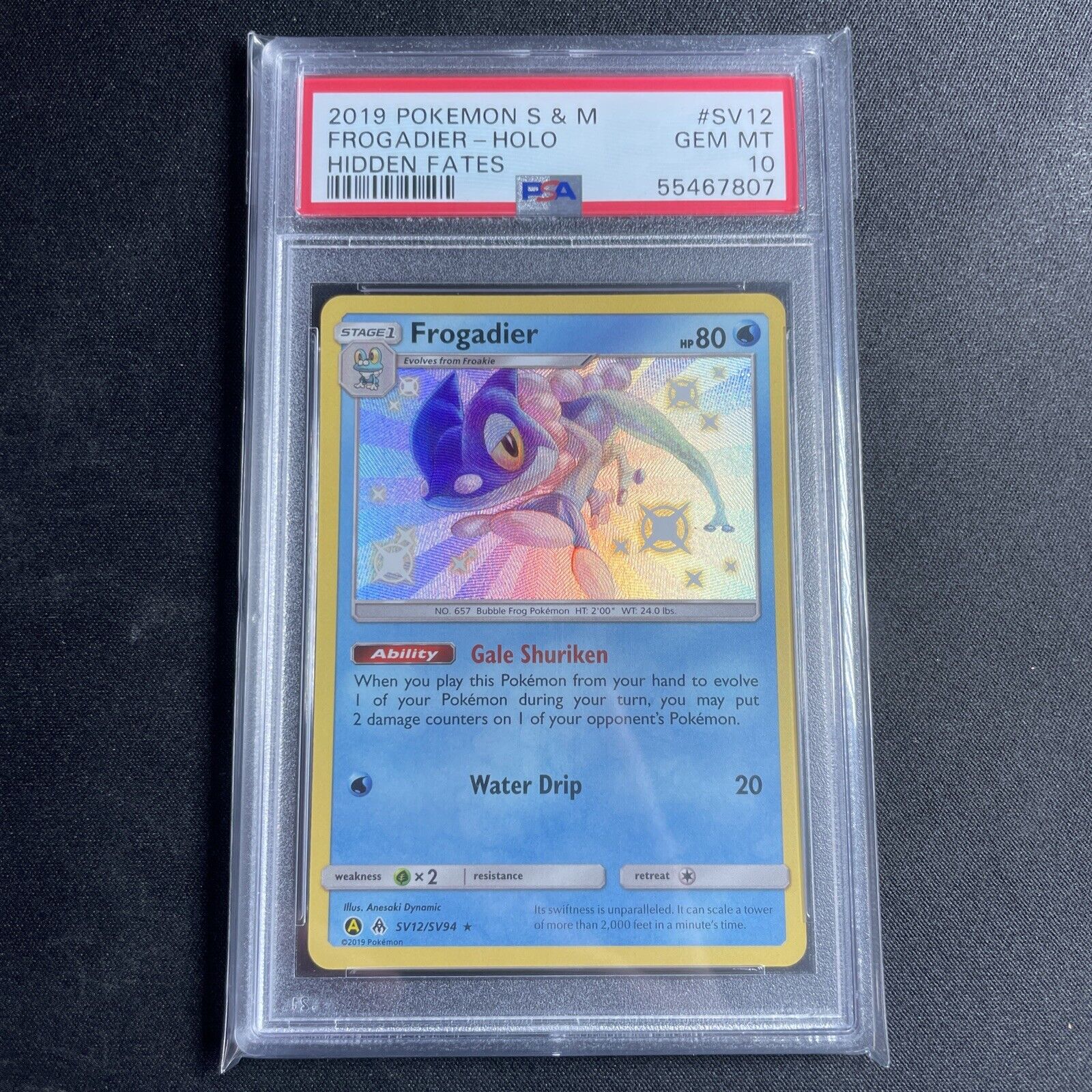 2019 Pokemon Hidden Fates Frogadier Holo Rare Shiny Vault #SV12 PSA 10 Gem Mint