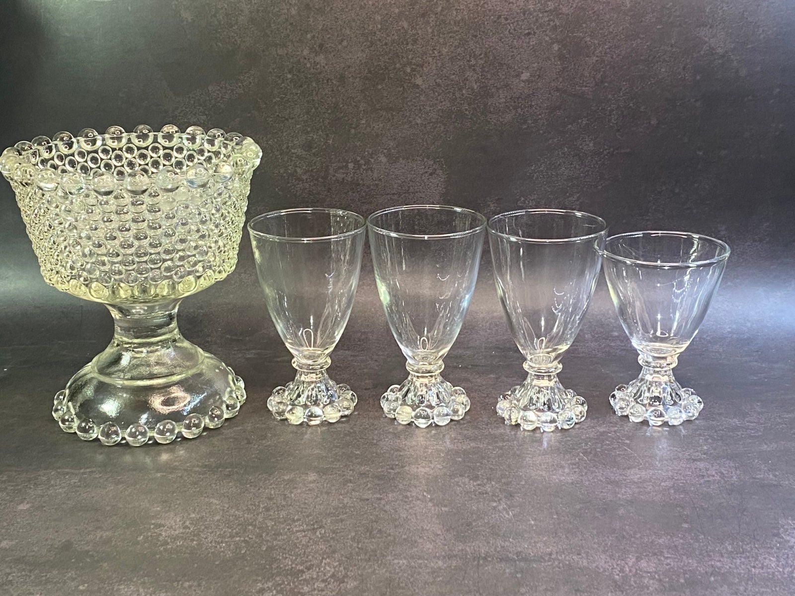 $99. For whole Lot Or Pieces Priced in sets. Vintage Bubble Hobnail Clear Glass