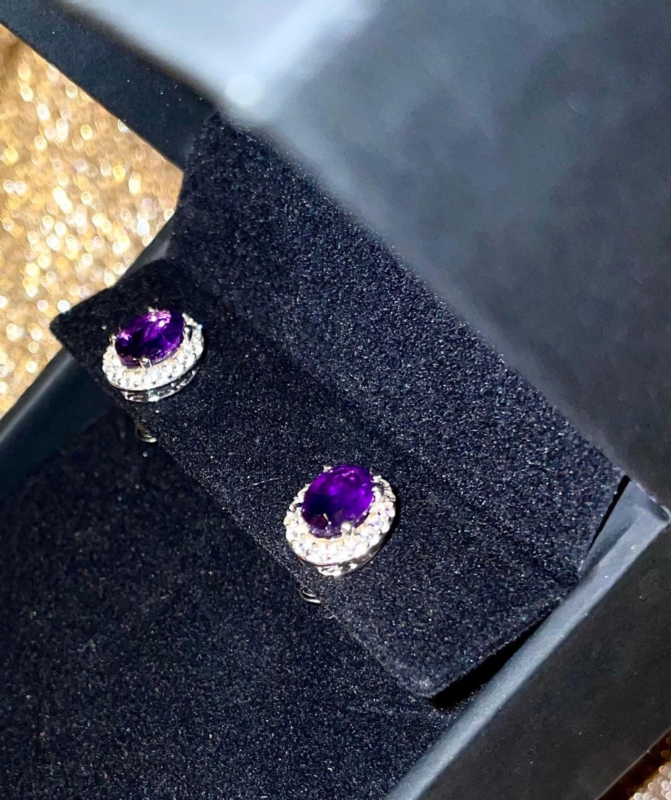 Brand new in box! Amethyst & White Lab-Created Sapphire Stud Earrings