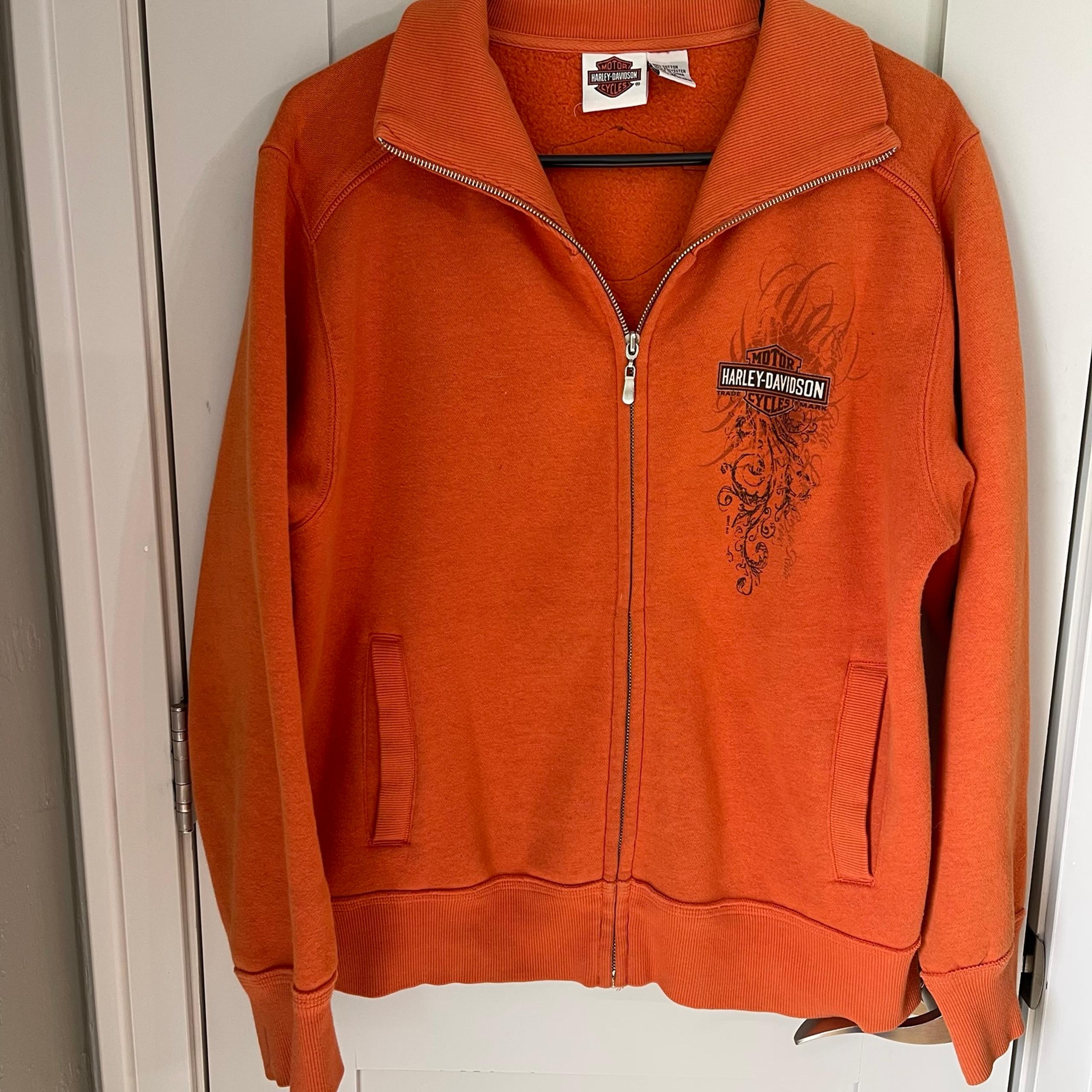 Harley Davidson Women’s Full Zip Sweater Sequin Size Medium Orange Biker Logo