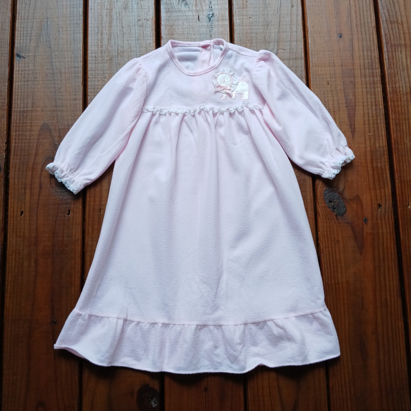 Vintage 80's baby little girl pink prairie lion sleep dress