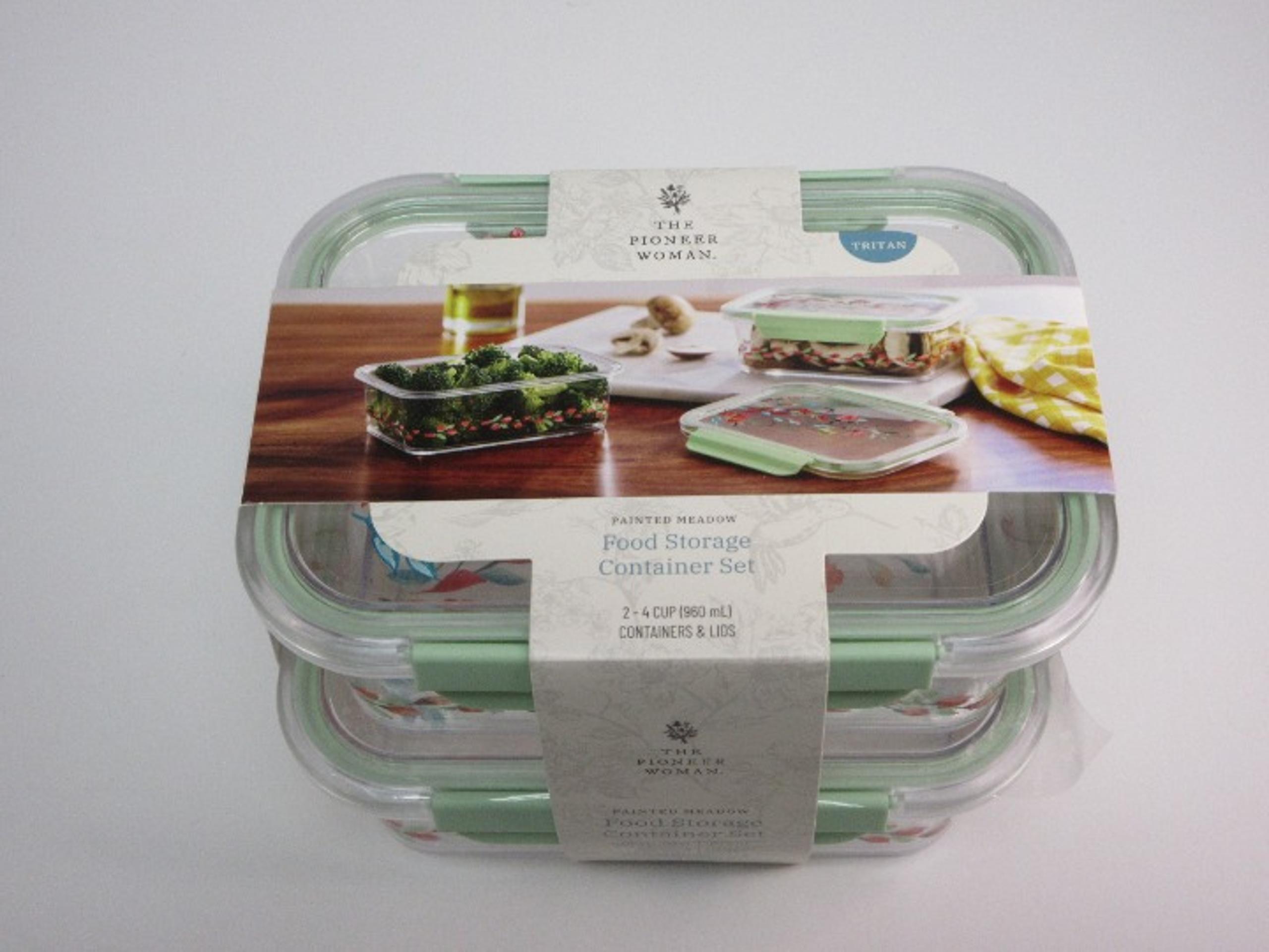 Pioneer Woman Painted Meadow Food Storage Containers Tritan 4cup Set of 2 Green