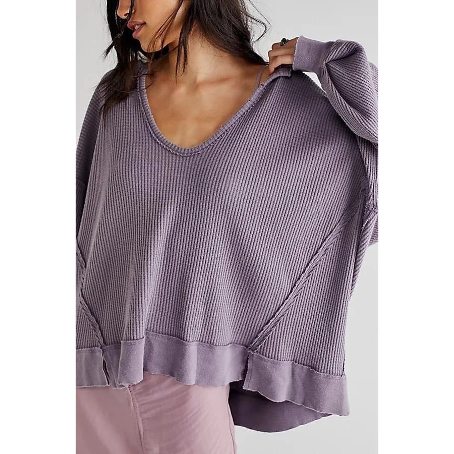 Free People We The Free Buttercup Thermal Long Sleeve Shirt Fallen Fig XS