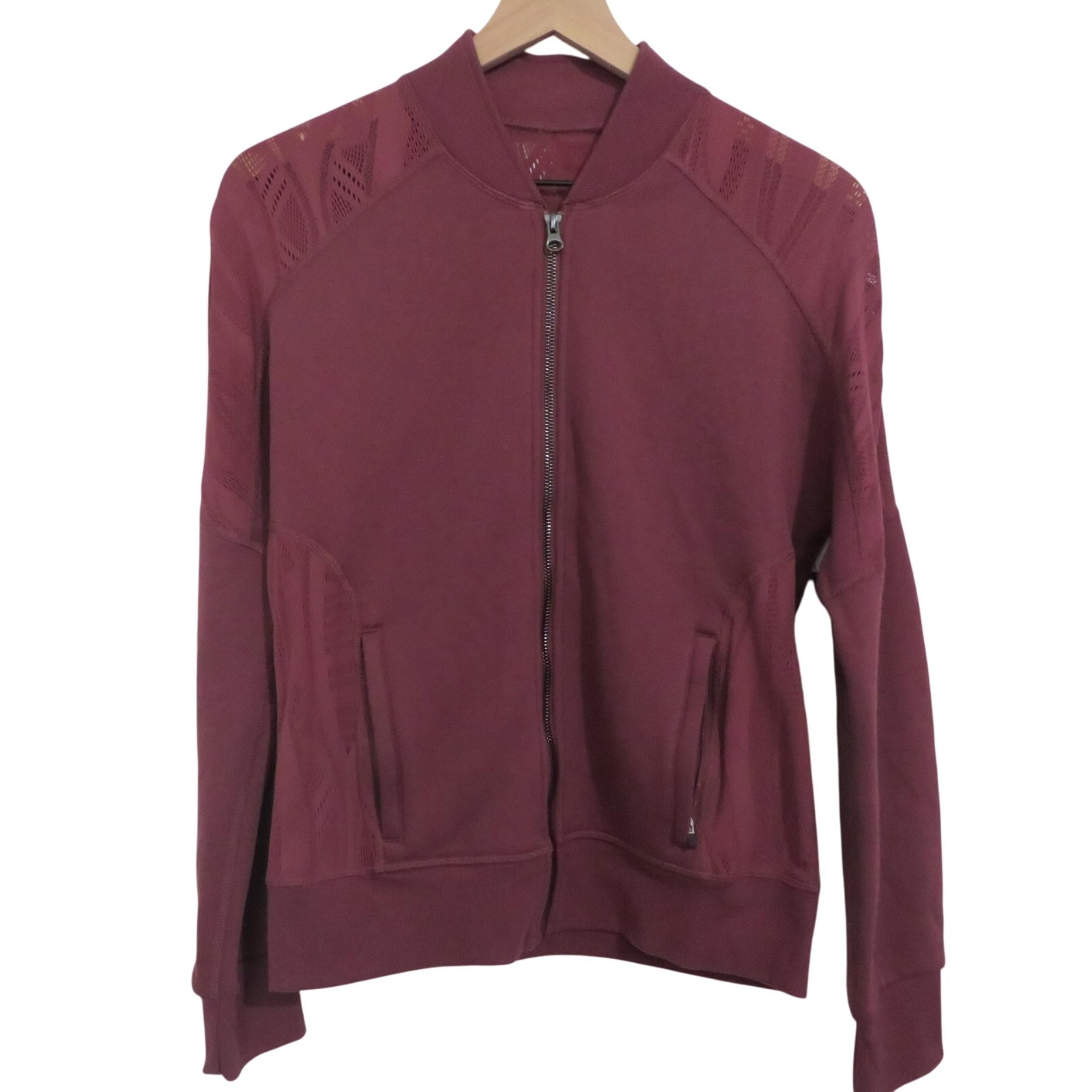 Womens Small Mauvy Tempt Lace Bomber Jacket Front Zipper Lace Panels Pocket - Alo