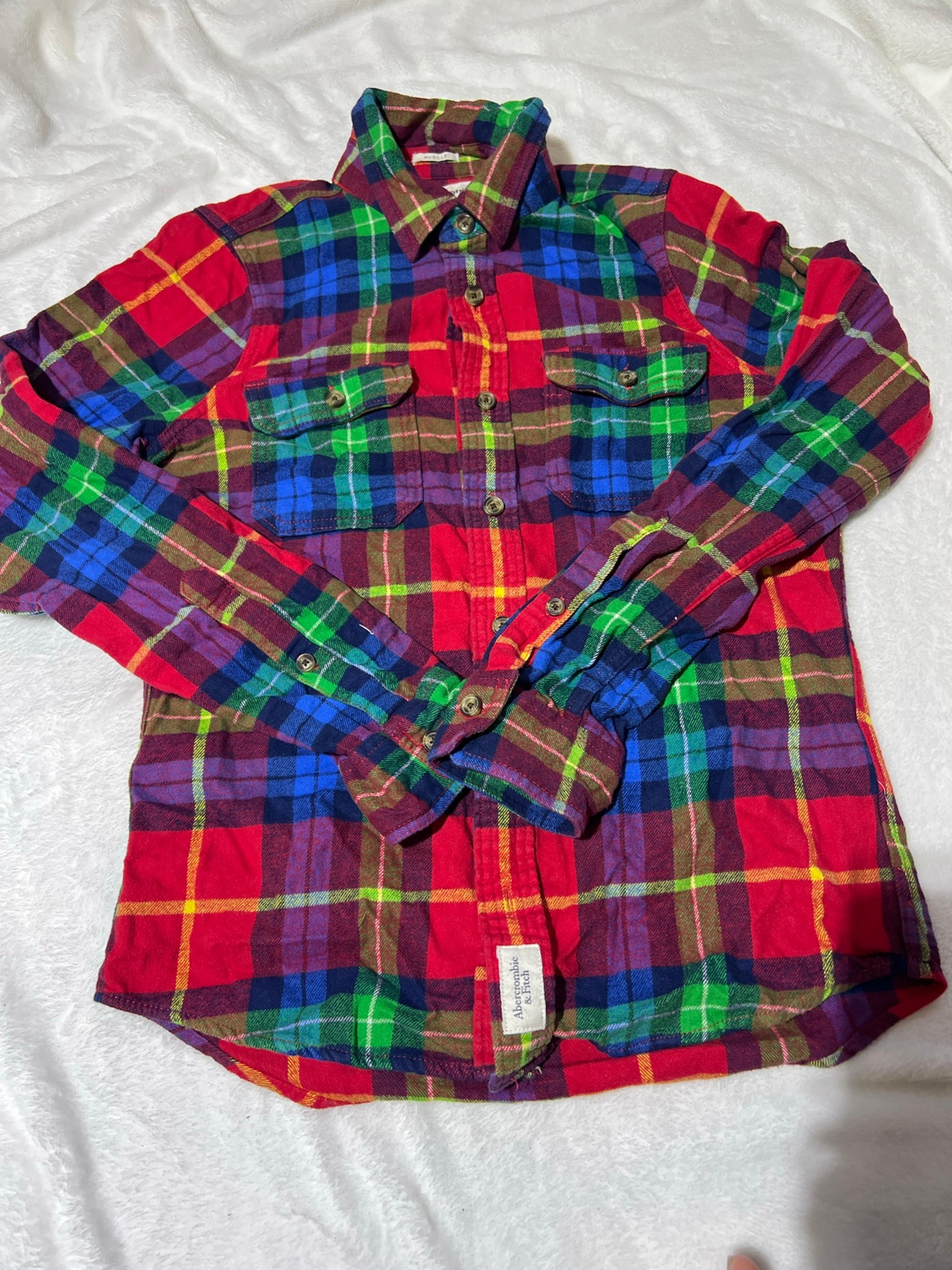 ABERCROMBIE & FITCH Muscle Style Shirt Men's Plaid Heavy Flannel Size SMALL