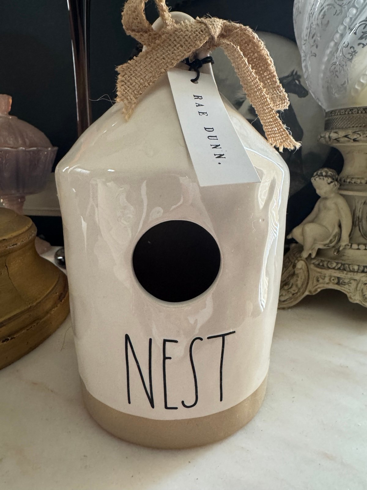 Rae Dunn Nest Birdhouse with Burlap Bow (2019)
