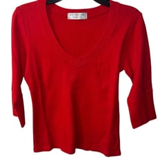 Juicy Couture V-neck T shirt Jr Sz L made in Glamorous USA Red 1/2 Sleeve Y2K