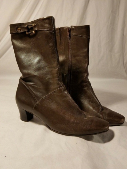 ANTONIO MELANI USED DARK BROWN WOMEN'S LEATHER BOOTS w/ZIPPER SIZE 6.5M RO00061