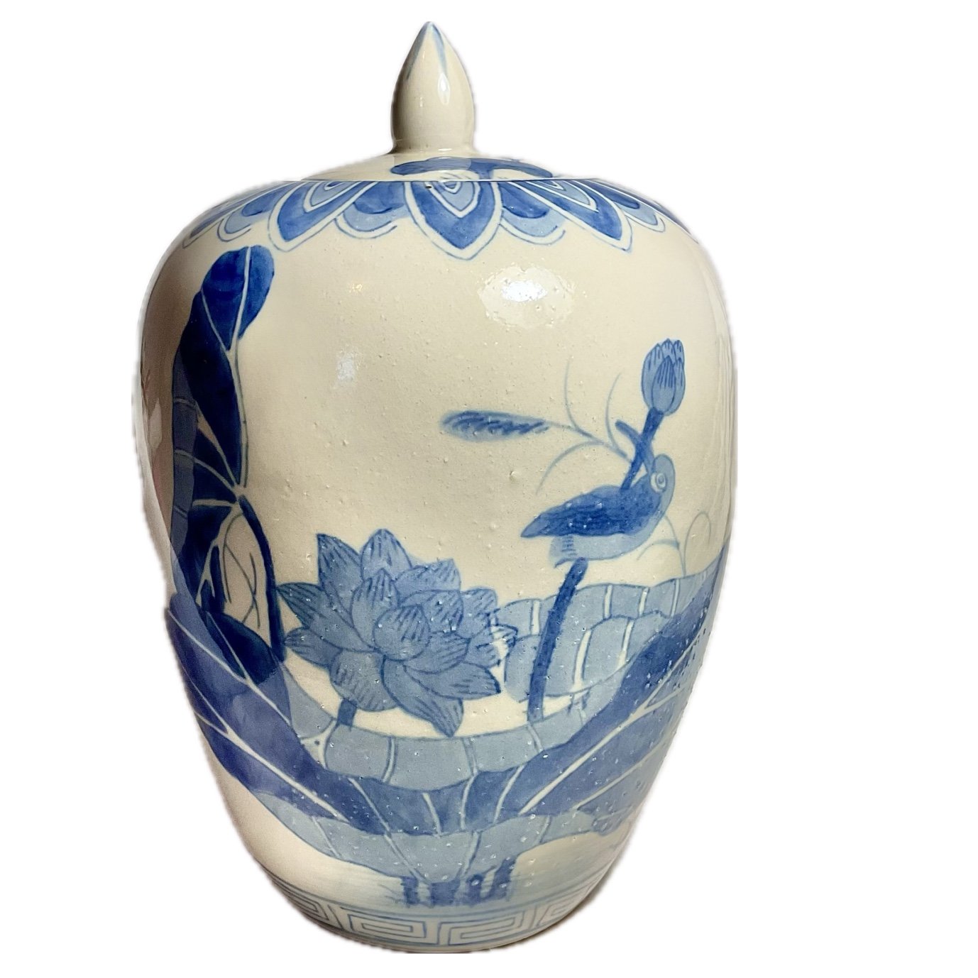 Jar Water lilies hand painted Vintage porcelain China decor fine art rare find