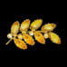 Vintage 80s Leaf Amber Honey Rhinestone Gold Tone Brooch Pin W. Germany