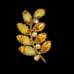 Vintage 80s Leaf Amber Honey Rhinestone Gold Tone Brooch Pin W. Germany