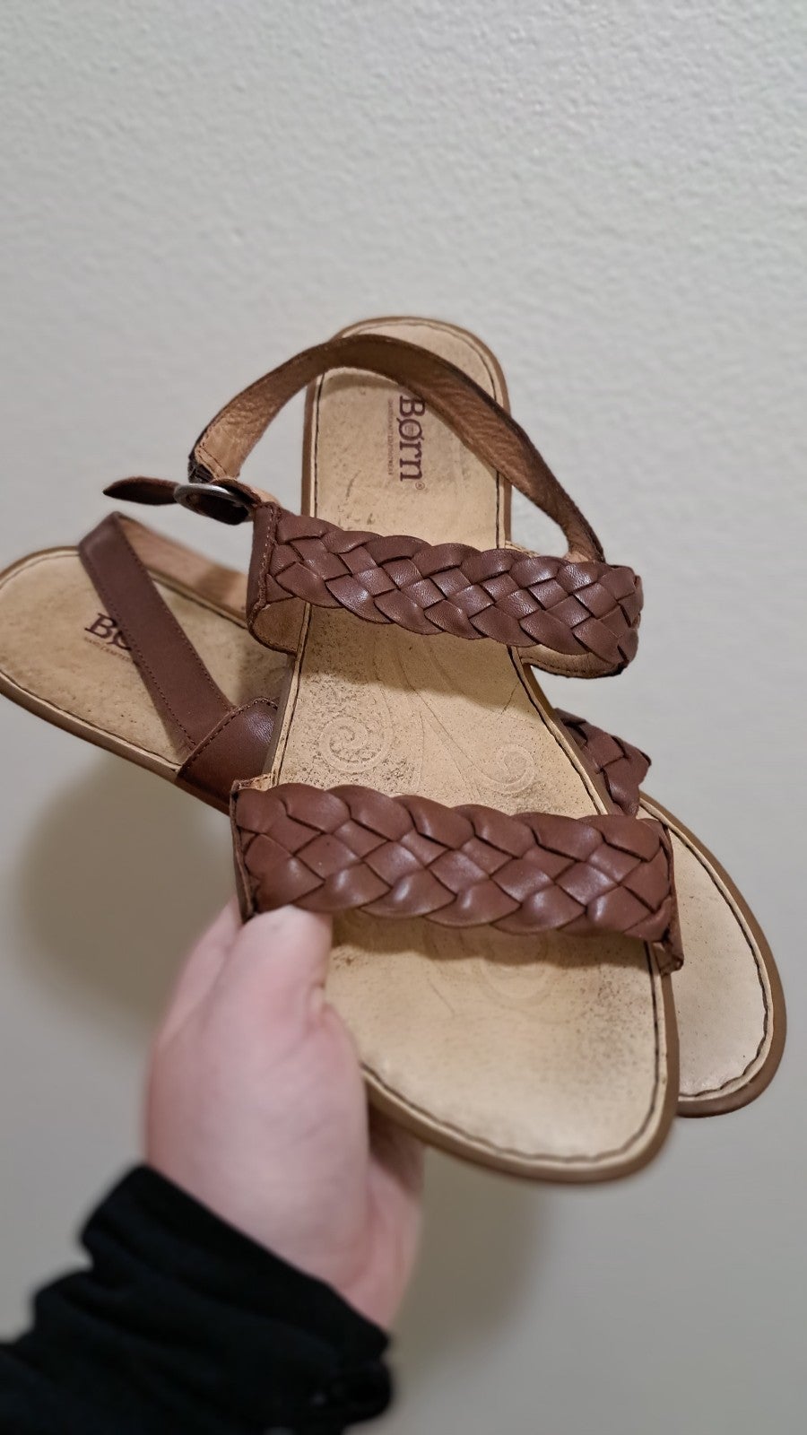 Born Handcrafted Leather Brown Strappy Slide Footbed Sandals Womens 11