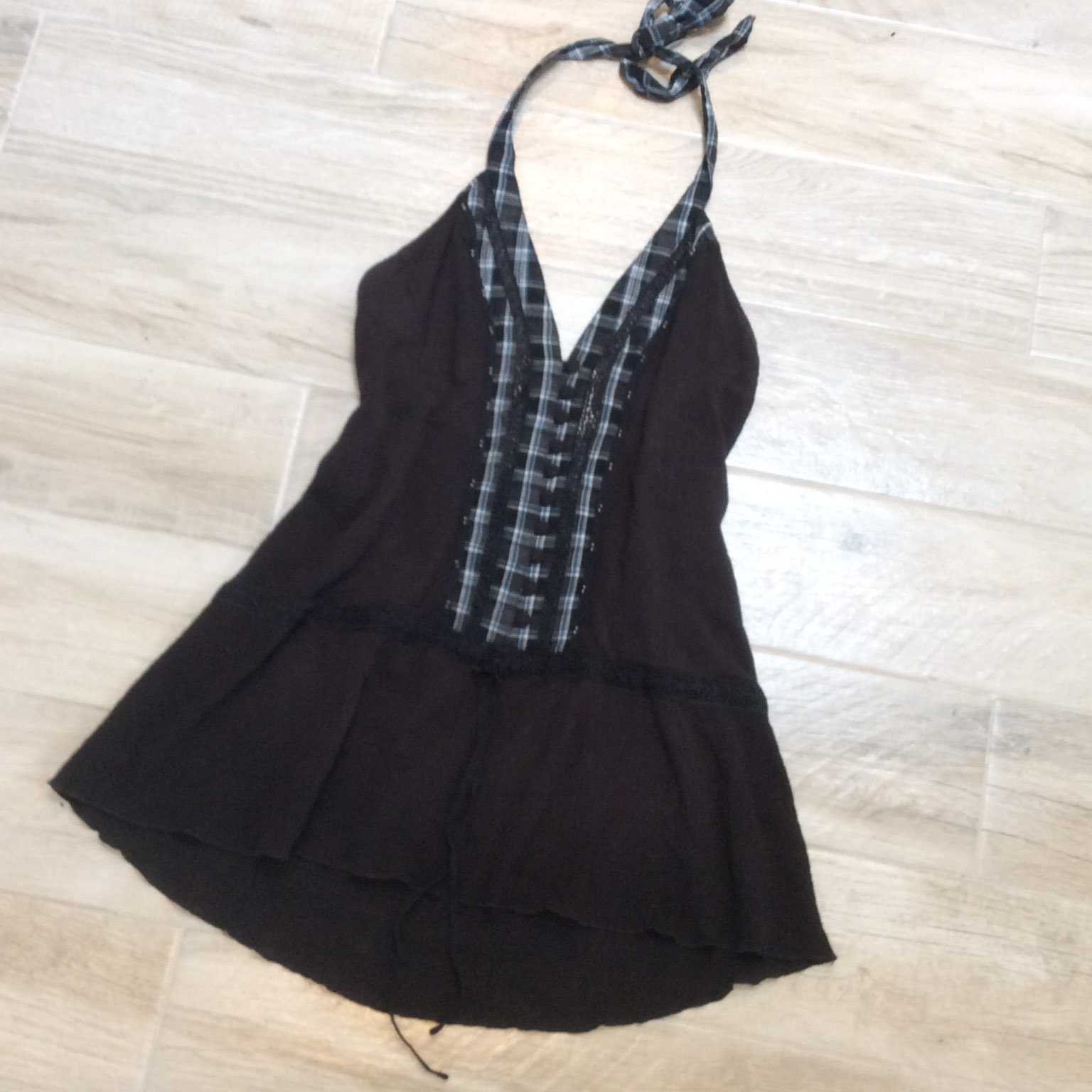 Free People SKIRTED HALTER Black Plaid 8