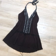 Free People SKIRTED HALTER Black Plaid 8