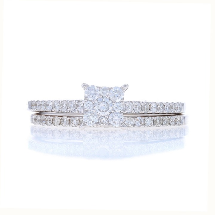 White Gold Diamond Cluster Halo Engagement Wedding Band 14k Round 2/3ctw LX4182