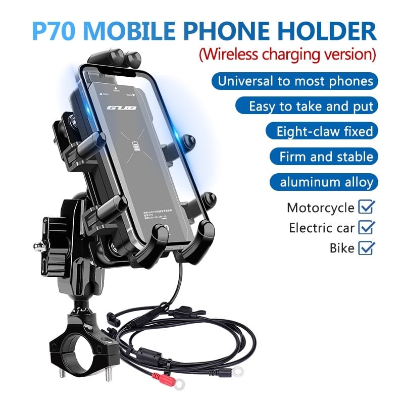GUB Motorcycle Phone Holder 15W Wireless Charger USB Charging Mount Stand Handle