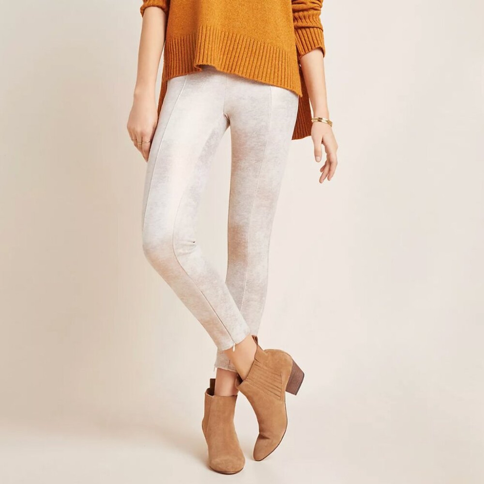 Anthropologie Sueded Metallic Skinny Ankle Zip Leggings Size 29