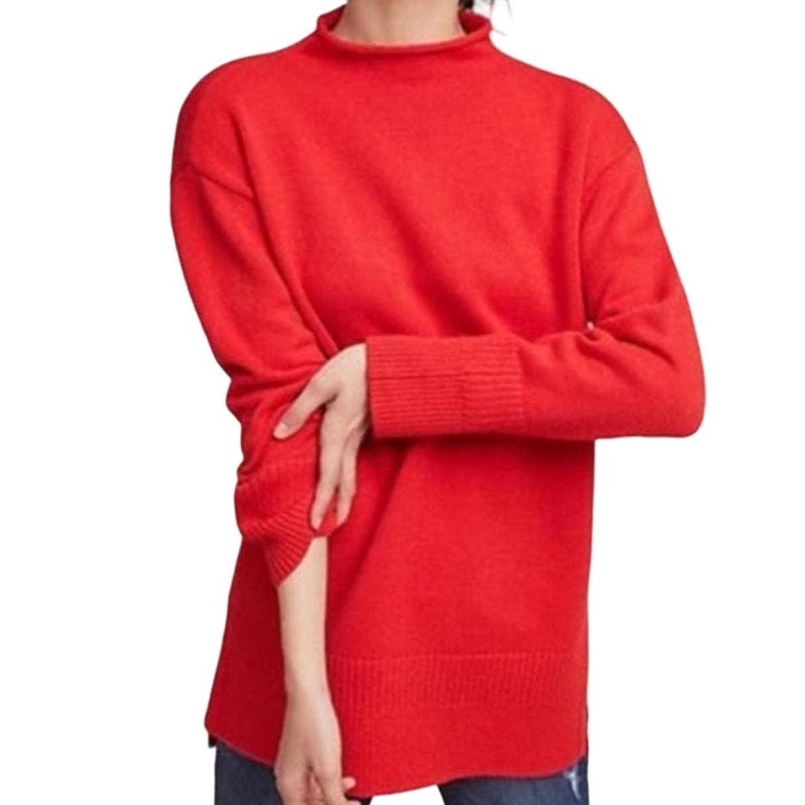 Moth Anthropologie Saskia Rolled Mock Neck Red Sweater Women's Size Medium EUC