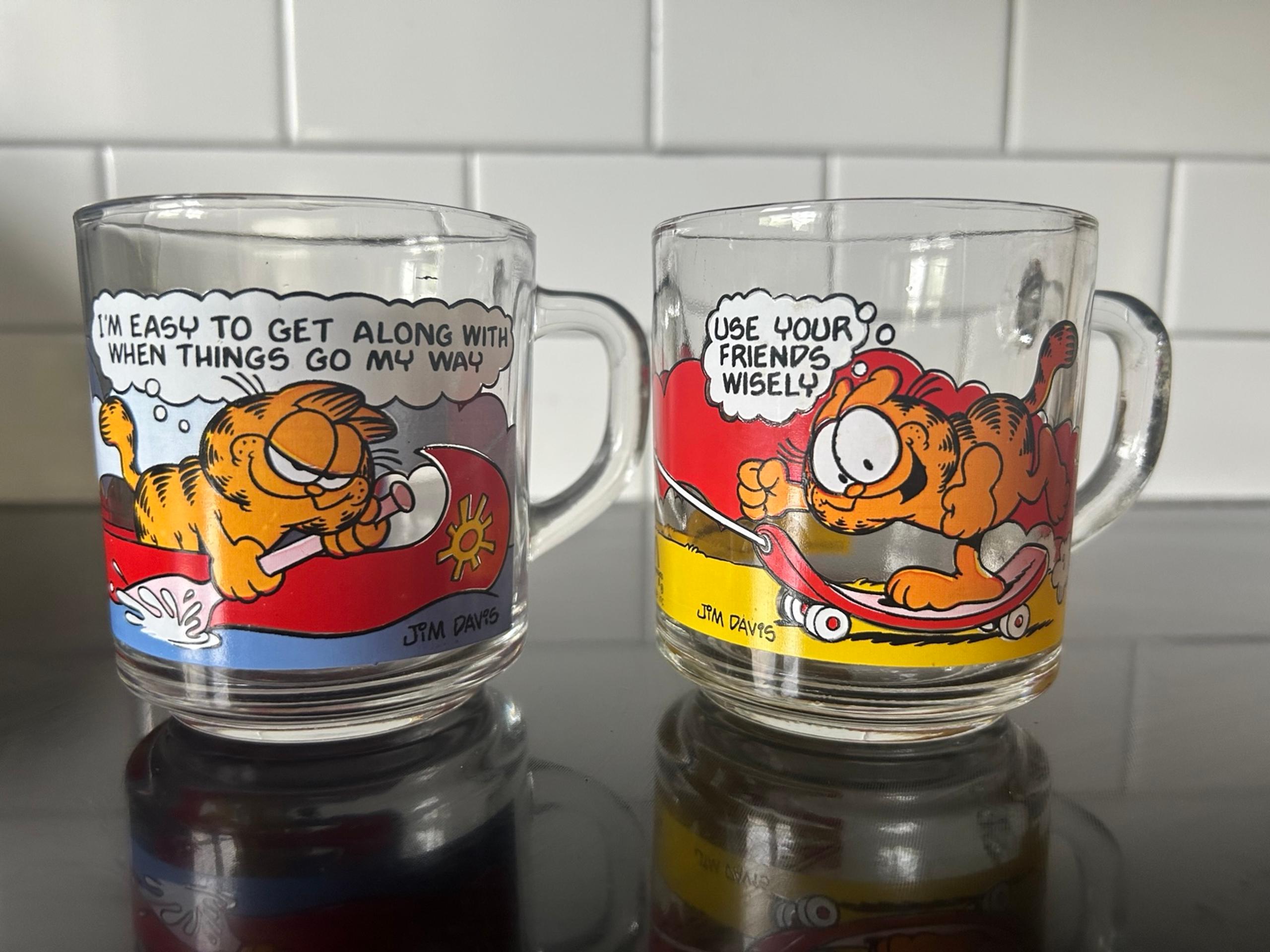 Vintage 1978 Garfield Glass Coffee Mugs from McDonald’s-Anchor Hocking