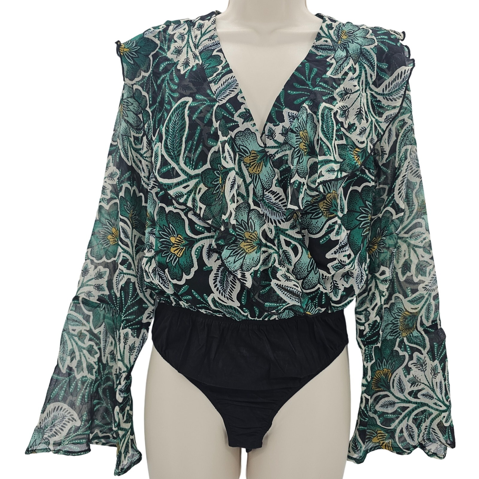 Band of the Free Womans size S Bonnie Emerald Floral Long Sleeve Bodysuit NEW