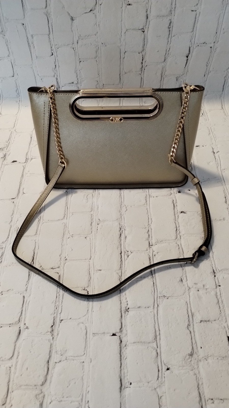 Large Clutch Michael Kors Large Leather Convertible Clutch Pale Gold Long strap