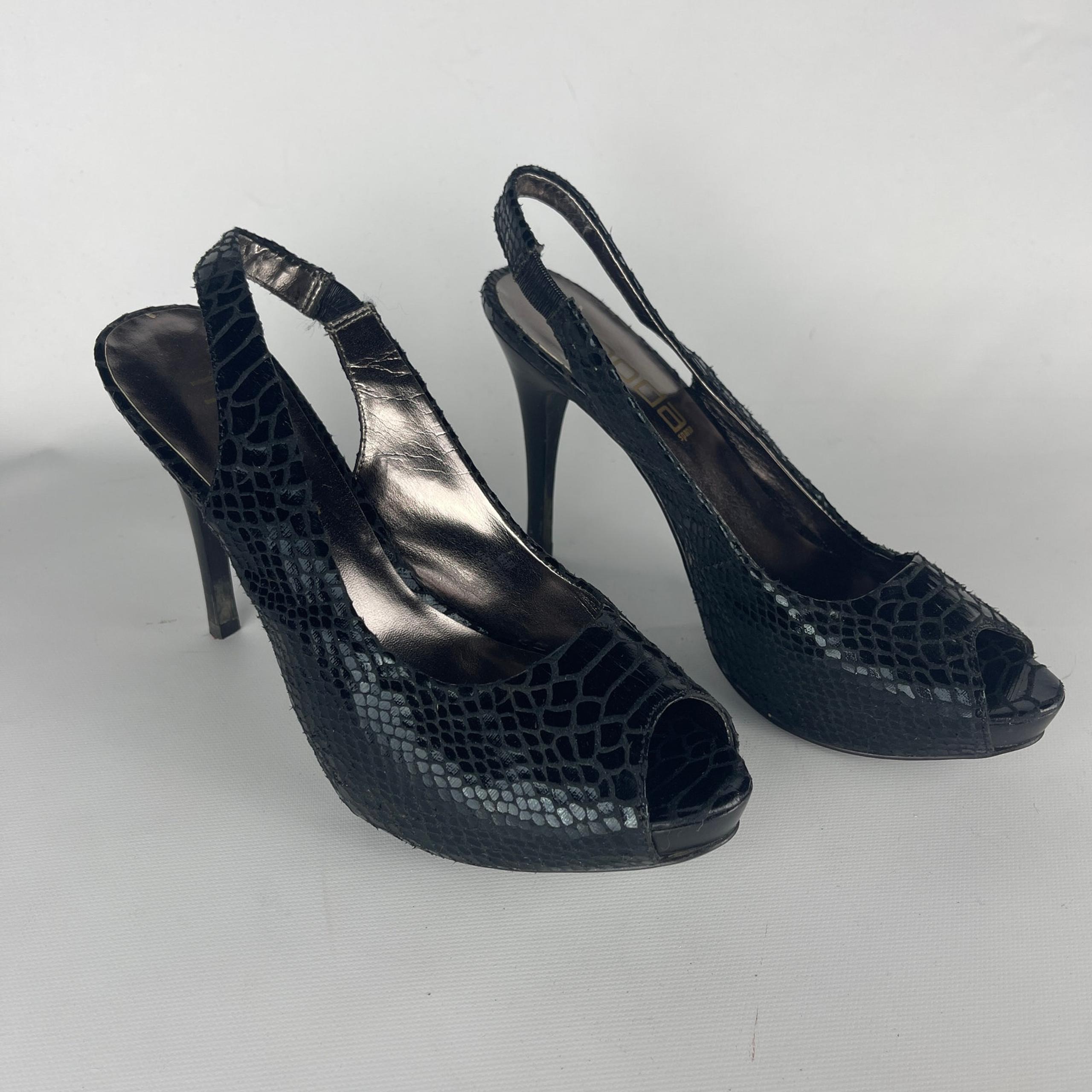 Moda Snakeskin Slingback Peep Toe Black Heels Pumps Shoes 6 1/2 M