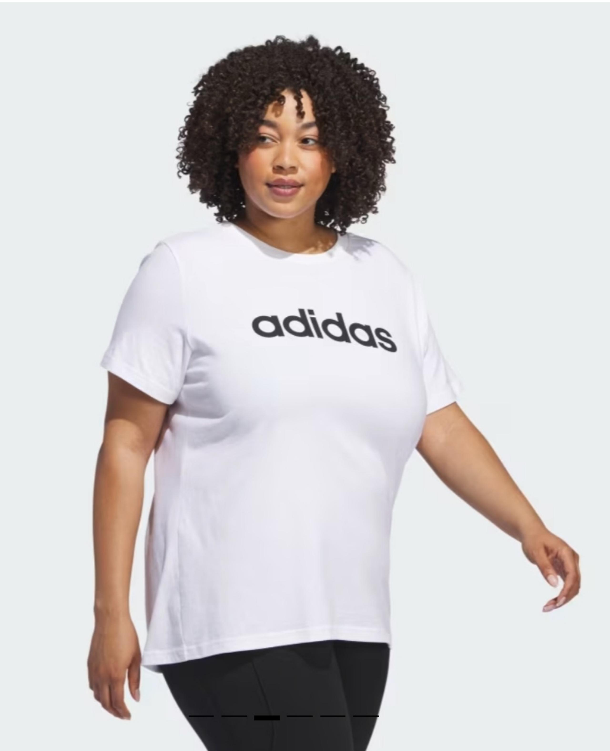 $30 Women Plus Size Cotton Linear Logo Tee - Adidas