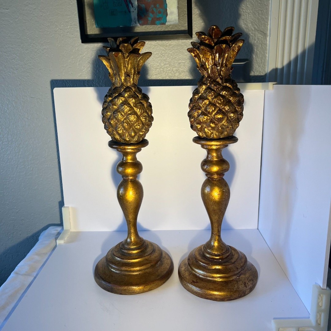 Pair of Tall Gilt Candlesticks with Pineapple Shapes, by MAC Sculpture Inc