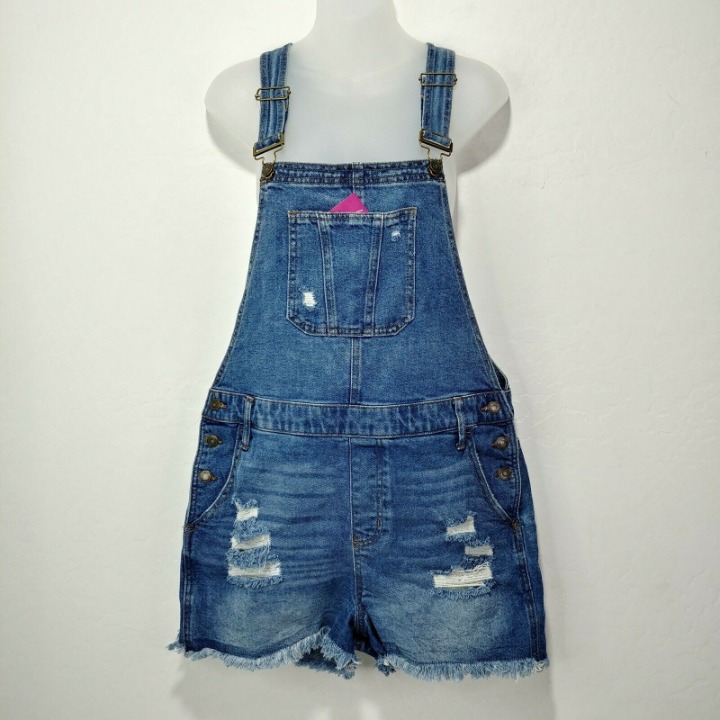 vintage looks denim mom short overall Size XL Factory Distressed