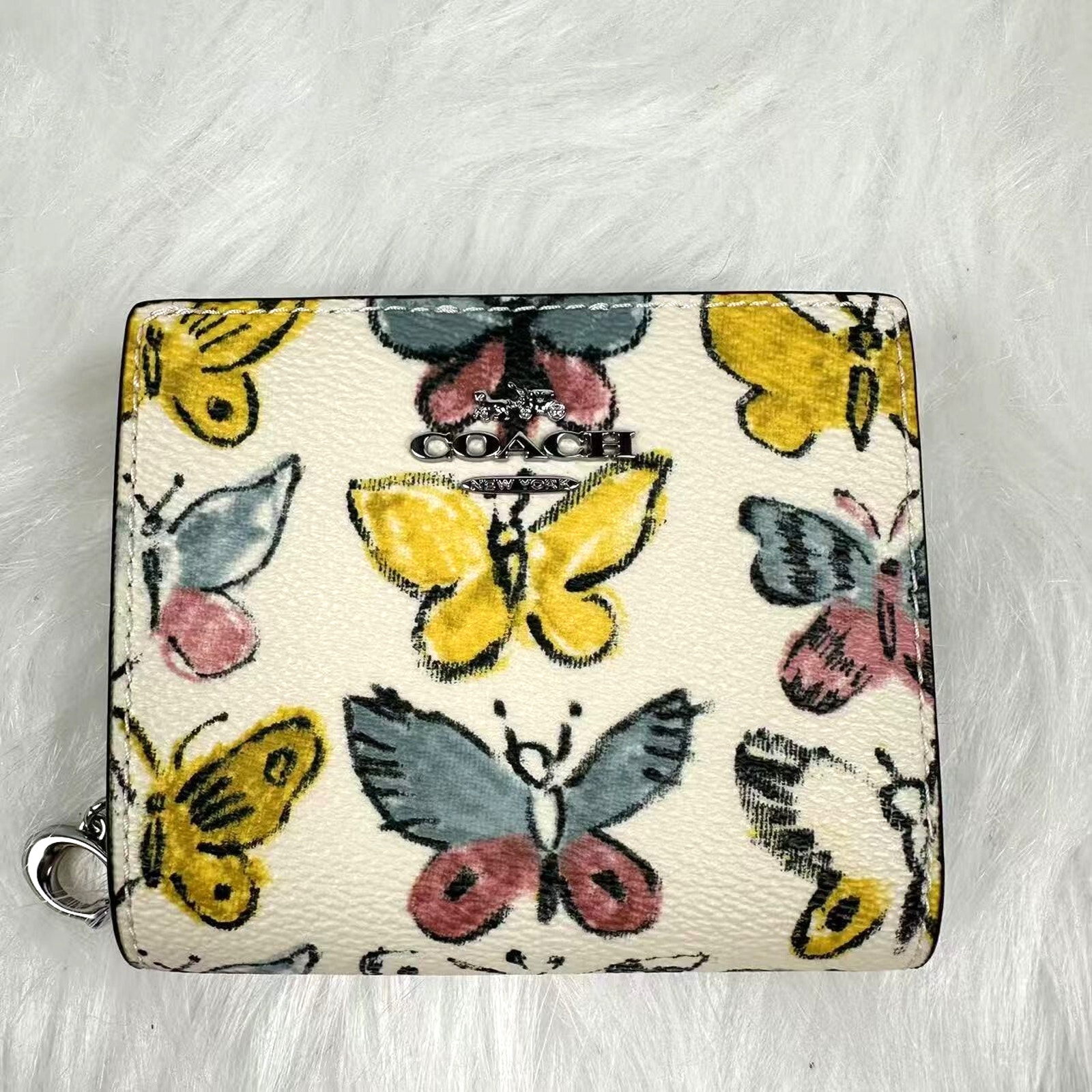 Coach Snap Wallet With Butterfly Print In Canvas/Silver/Chalk Multi CAP10 NWT