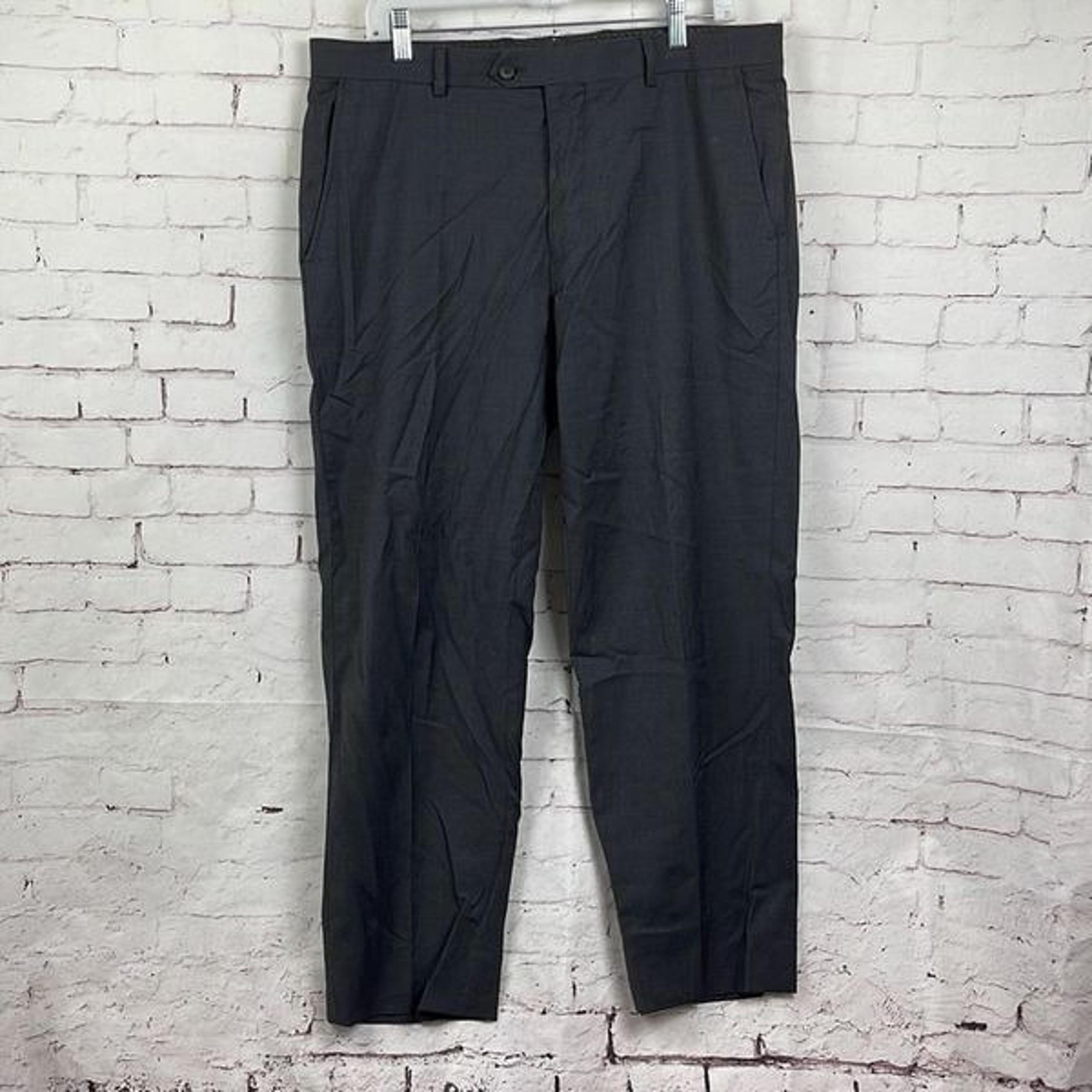 Jos A Bank Dress Pants Mens 36 Slim Traveler Flat Front Wool Blend Stretch Gray