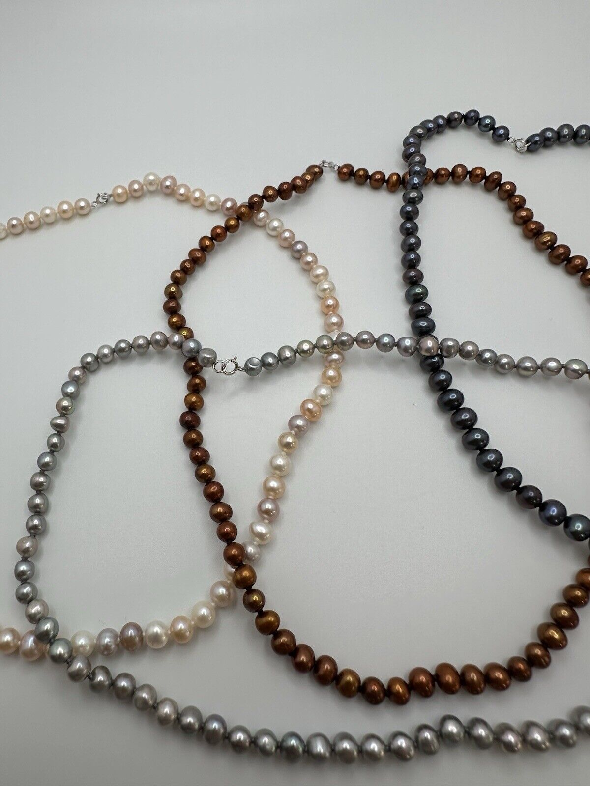 Vintage Set Of Four Sterling Silver Multi Colored Pearl Necklaces FIC 18” X 6m