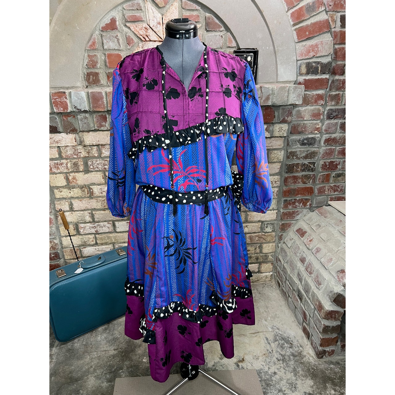 dress fit and flare floral ruffles swing skirt purple maroon