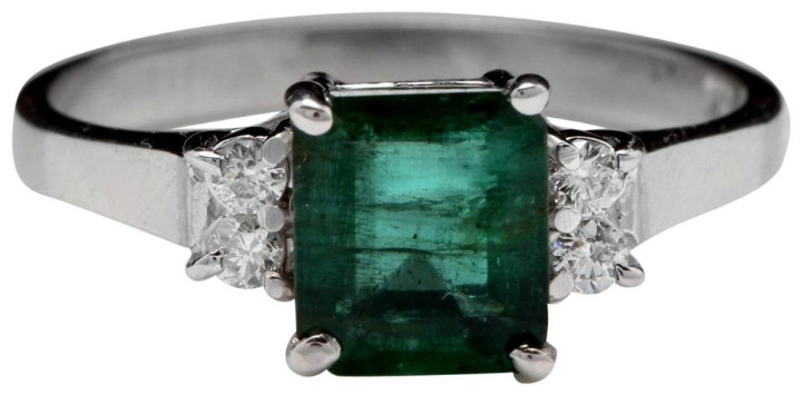 14KW Solid Gold Emerald & Diamond Ring
