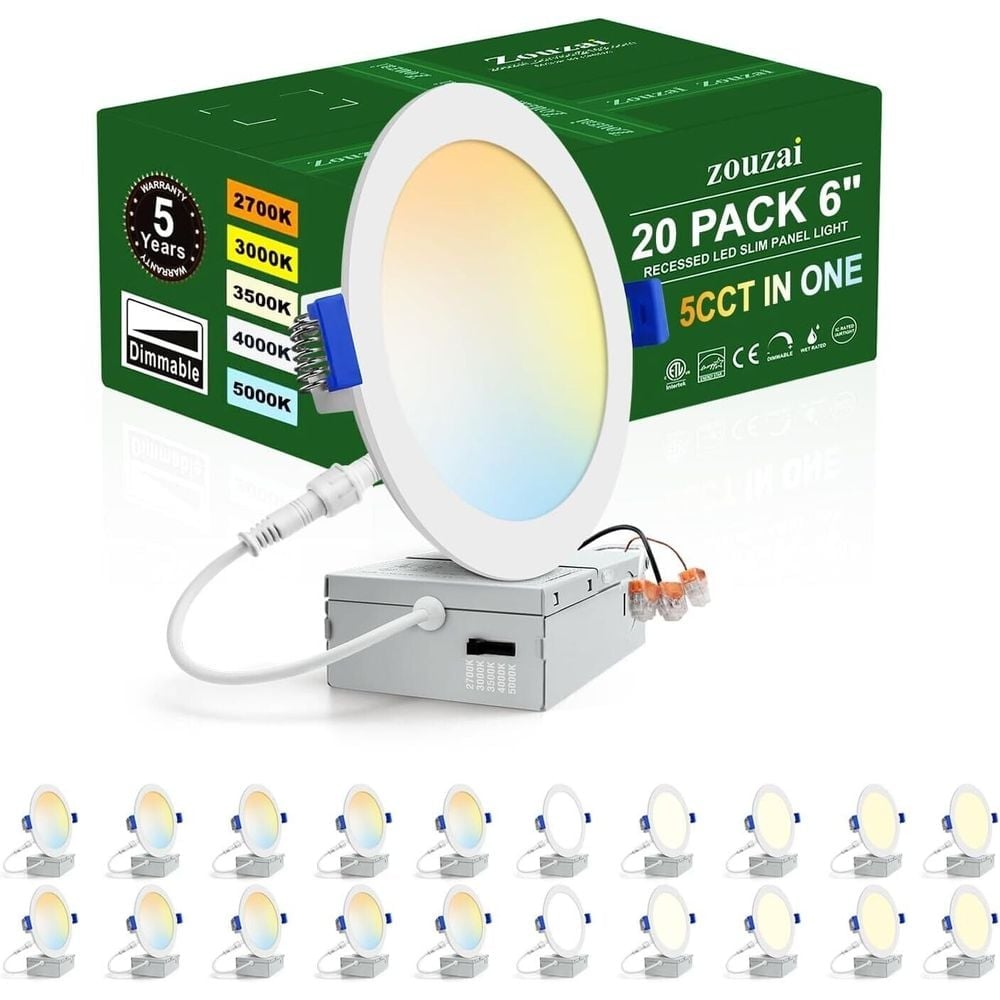 20 Pack Zouzai White 6 5CCT Ultra-Thin LED Recessed Ceiling Light 2700K/5000K