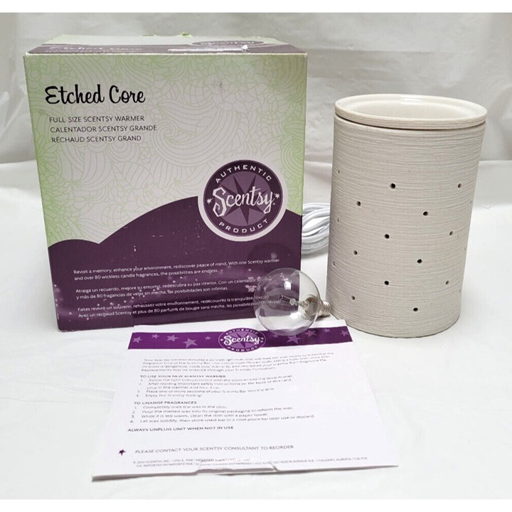 Scentsy ETCHED CORE White Full Size Warmer Base & Dish w/Bulb #DSW-ECOR Retired
