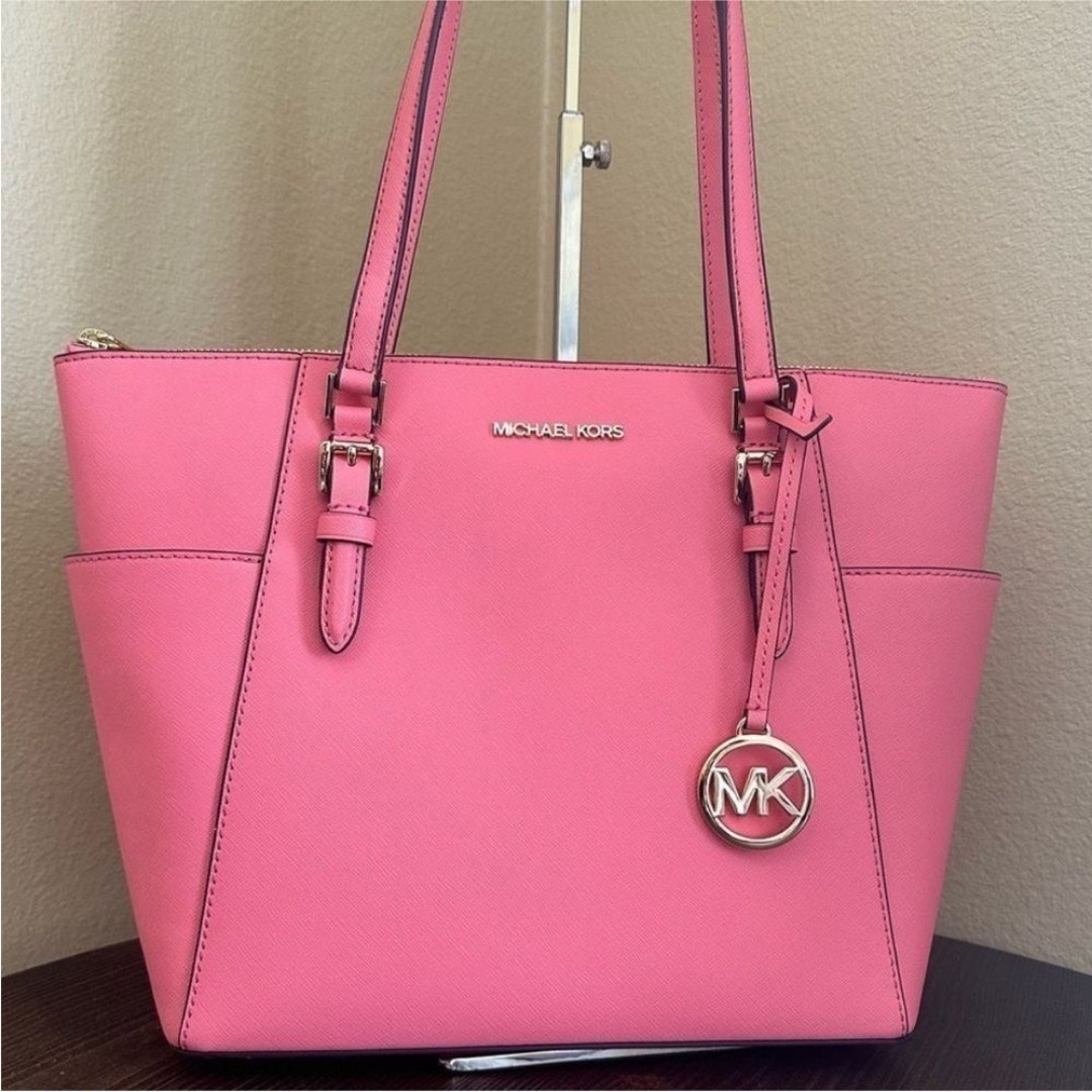 New Michael kors Charlotte Large Saffiano Leather Top-Zip Tote Bag