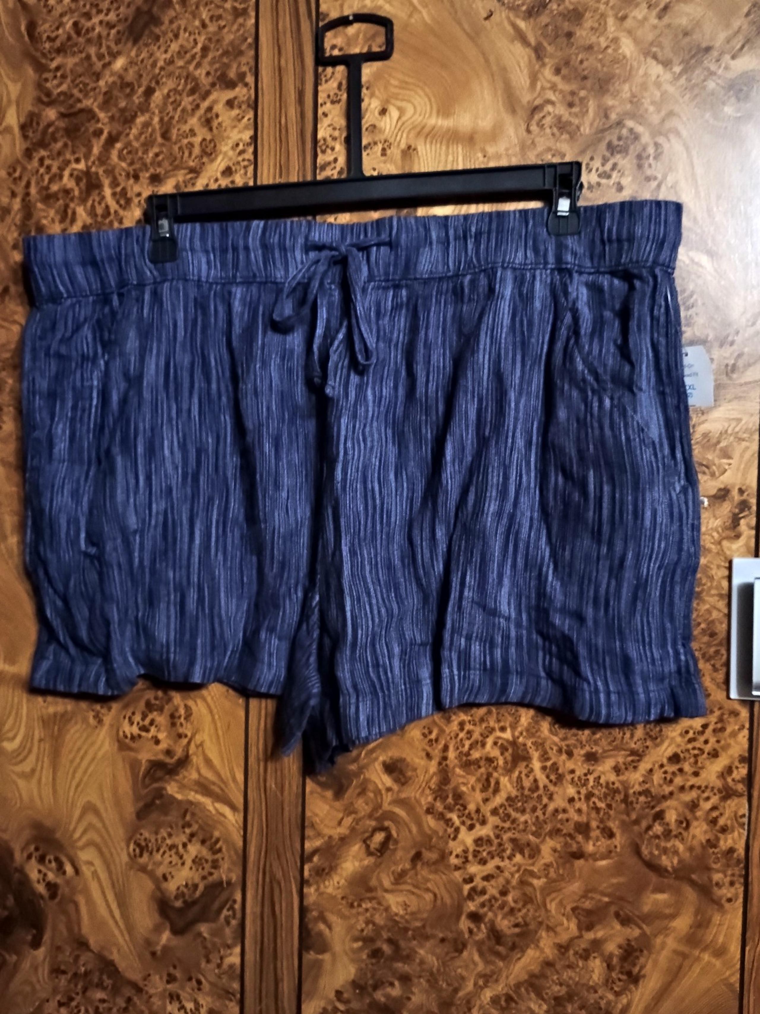 TIME & TRU women's plus pockts shorts NEW drawstg linen blnd stripe blue XXXL 20