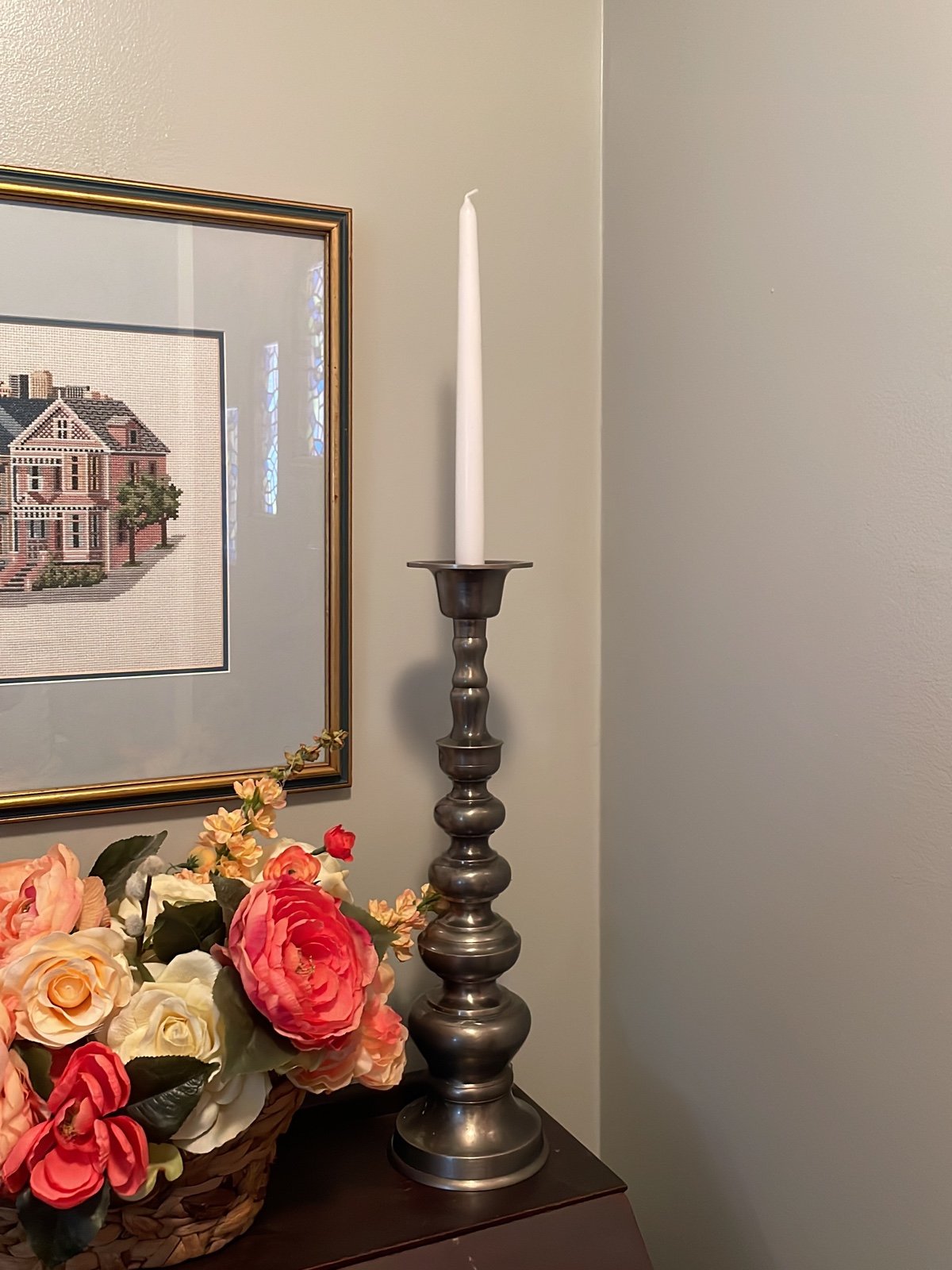Large Vintage MCM Pewter Candlestick
