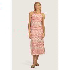 Trina Turk Serafina Crochet Halter Zigzag Multicolor Beach Coverup Midi Dress S