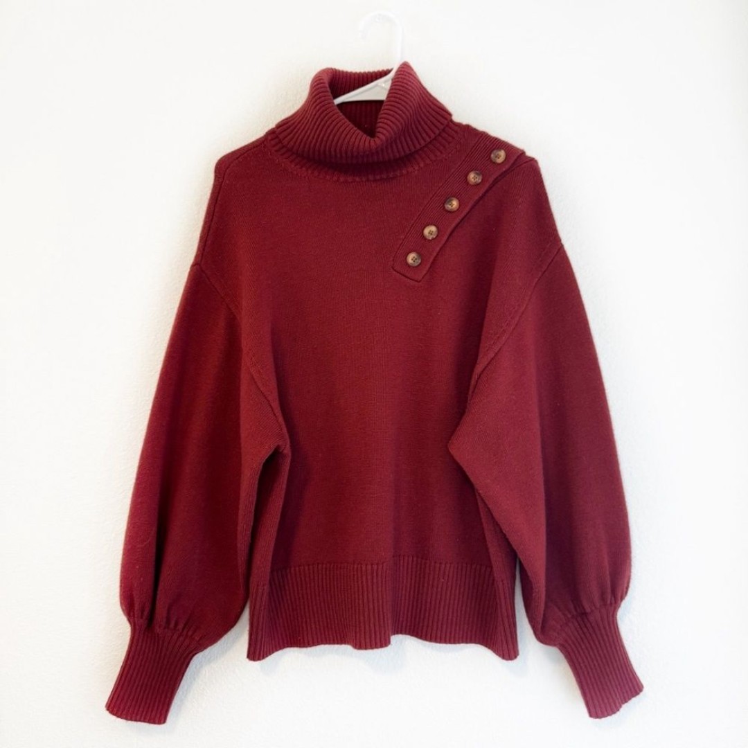 Marissa Webb Collective Button Shoulder Sweater in Maroon Medium