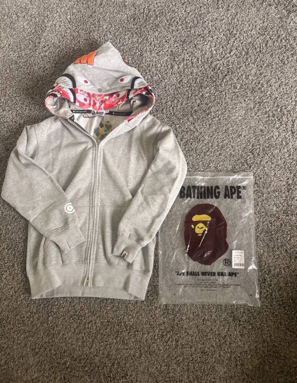 Bape Grey Shark Full Zip Hoodie Pink Camo Double Hood - All Sizes - NWT