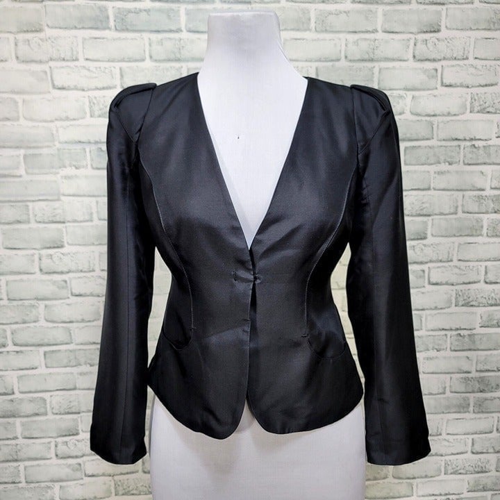 Leon Max Womens 8 Limited Edition Black Silk Blend Formal Fitted Blazer Jacket