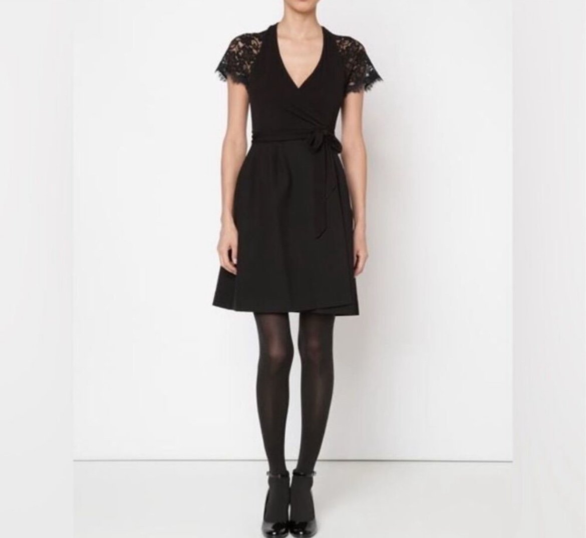 NWT DVF black lace detail wrap dress Size 10
