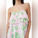 GANNI Womens Pink Green Pleated Ruffle Georgette Strap Mini Dress Sz S