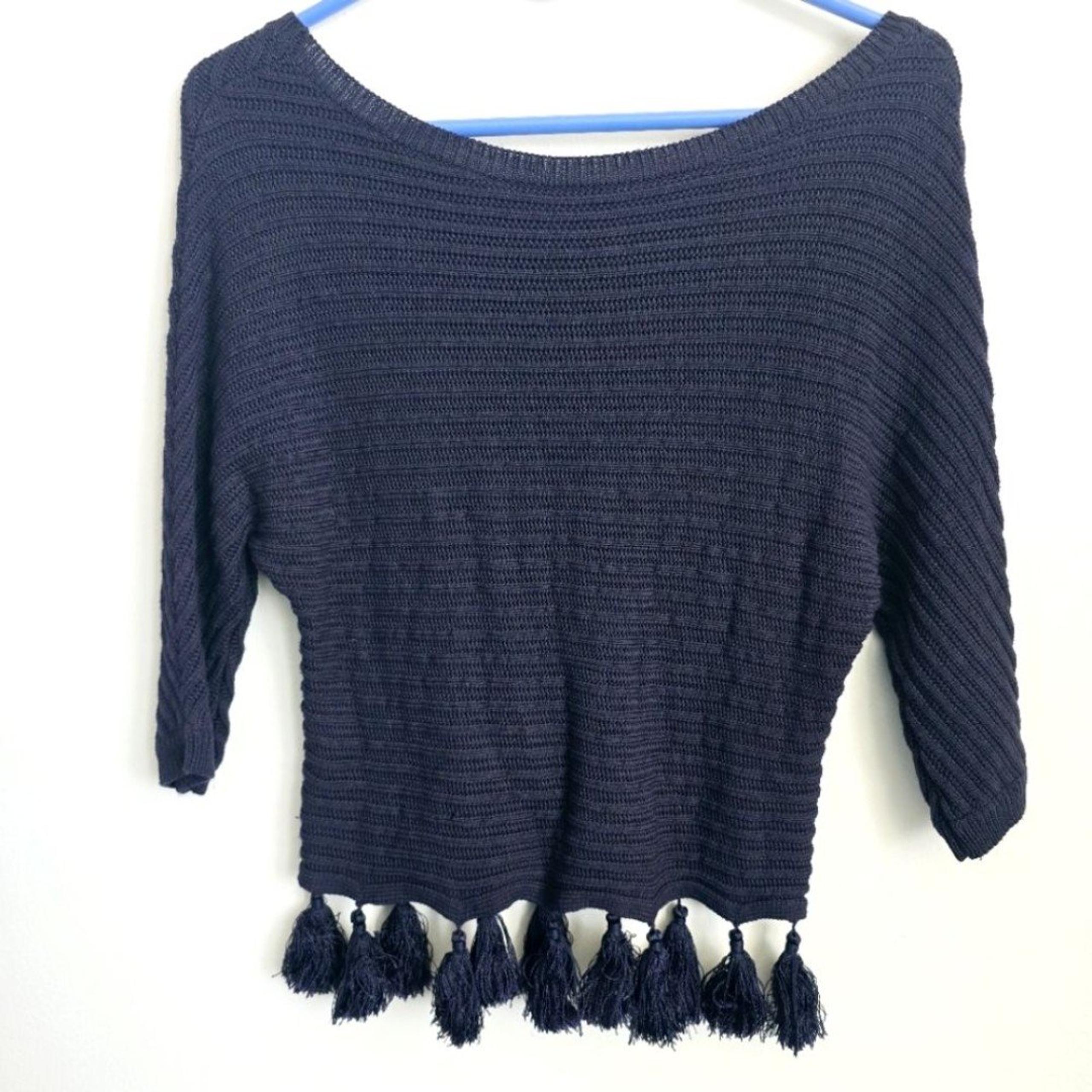 L'AGENCE Blue Crew Neck Sweater with Textured Knit