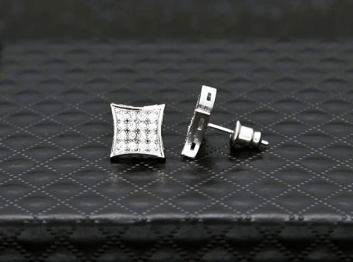 2ct Diamond Platinum Womens Earrings Square Studs Silver Ladies Jewelry 2 ct NEW