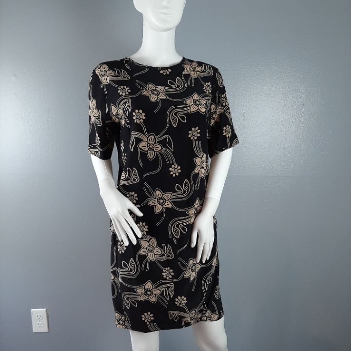 Ann Taylor Womens Set Size Small Black Tan Floral Print Silk Blouse Wrap Skirt